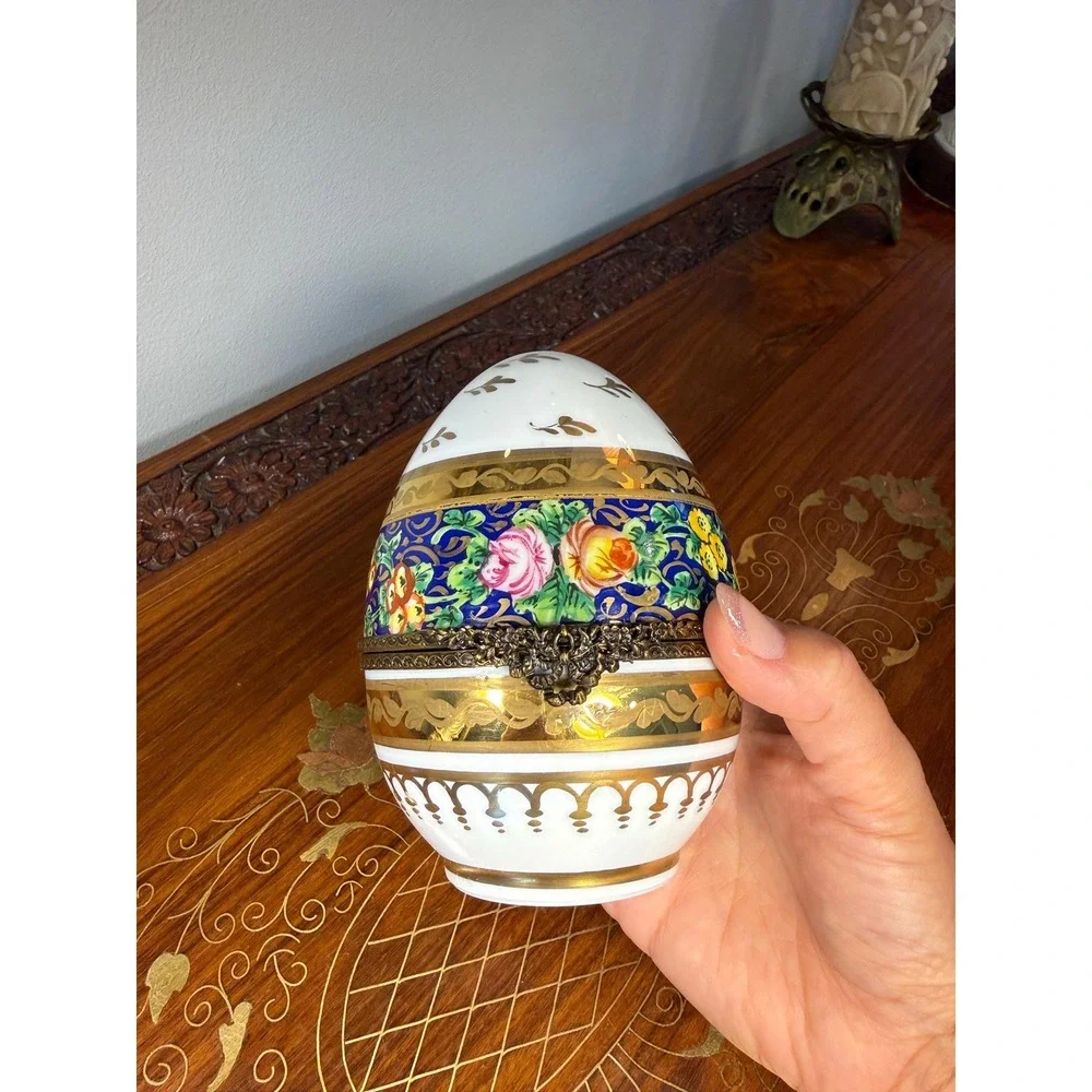 Vintage Limoges Hand Painted Egg Trinket Box